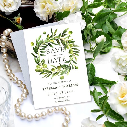 Elegant Olive Boho Save the Date Wedding Card