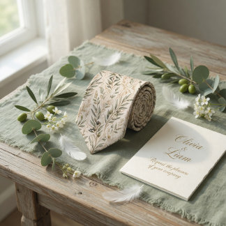Elegant Olive Branches & Ivory Floral Krawatte