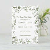 Elegant Olive Green Floral Garden Save The Date Einladung (Stehend Vorderseite)