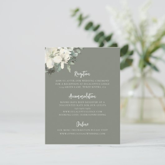 Elegant Olive Green Floral Wedding Enclosure Card Begleitkarte (Stehend Vorderseite)