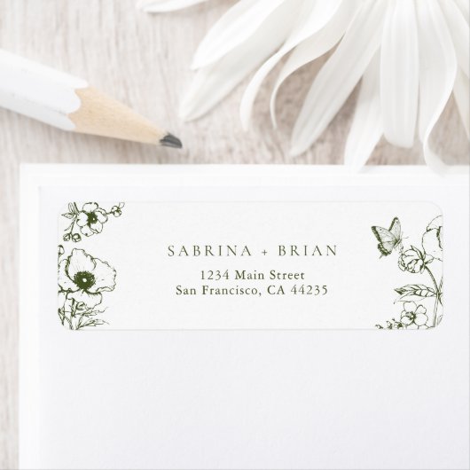 Elegant Olive Green Floral Wedding Return Address (Insitu)