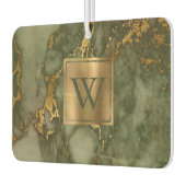Elegant Olive Green Gold Marble Monogram Autolufterfrischer (Links)
