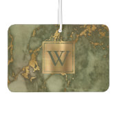 Elegant Olive Green Gold Marble Monogram Autolufterfrischer (Vorderseite)