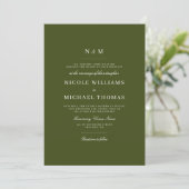 Elegant Olive Green Monogram Classic Wedding Einladung (Stehend Vorderseite)