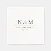 Elegant Olive Green Monogram Initials Wedding Serviette (Vorderseite)
