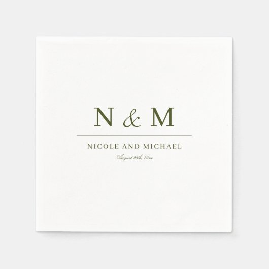 Elegant Olive Green Monogram Initials Wedding Serviette (Vorderseite)