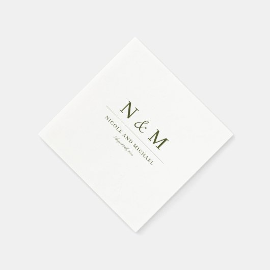 Elegant Olive Green Monogram Initials Wedding Serviette (Ecke)