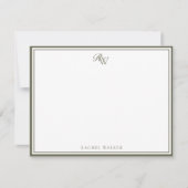 Elegant Olive Green Monogram Two Border Mitteilungskarte (Vorderseite)