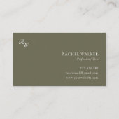 Elegant Olive Green Monogram Visitenkarte (Rückseite)