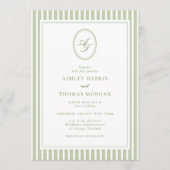 Elegant Olive Green Monogram Wedding Invitation Einladung (Vorderseite)