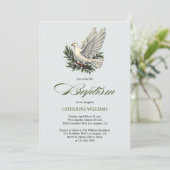 Elegant Olive Green Script White Dove Taufe Einladung (Stehend Vorderseite)