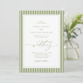 Elegant Olive Green Stripes Wedding Invitation Einladung (Stehend Vorderseite)