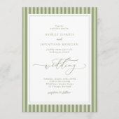 Elegant Olive Green Stripes Wedding Invitation Einladung (Vorderseite)