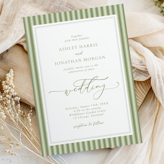 Elegant Olive Green Stripes Wedding Invitation Einladung