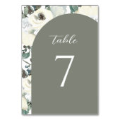 Elegant Olive Green Watercolor Floral Arch Wedding Tischnummer (Vorderseite)