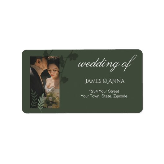 Elegant olive green wedding return address  adressaufkleber (Vorne)