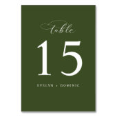 Elegant Olive Green Wedding Table Number Cards Tischnummer (Rückseite)