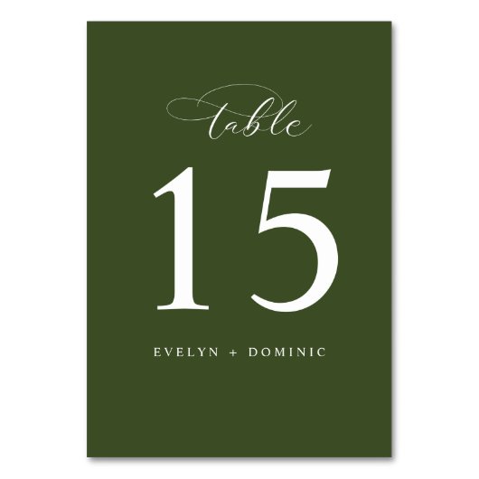 Elegant Olive Green Wedding Table Number Cards Tischnummer (Rückseite)