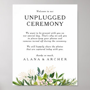 Elegant Olive Greenerity Unplugged Ceremony Sign Poster