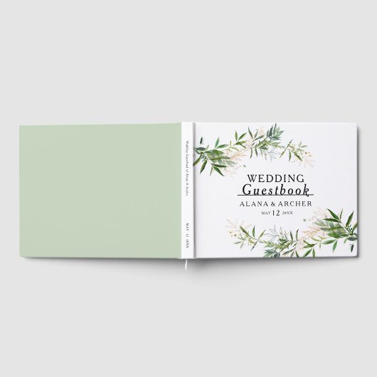 Elegant Olive Greenerity Wedding Guest Book Gästebuch (Voll)
