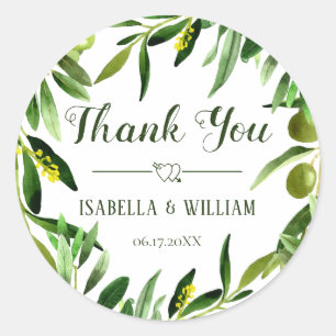 Elegant Olive Leaf Boho Garden Wedding Vielen Dank Runder Aufkleber