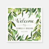 Elegant Olive Leaf Boho Garden Wedding Willkommen Serviette (Vorderseite)