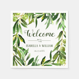 Elegant Olive Leaf Boho Garden Wedding Willkommen Serviette