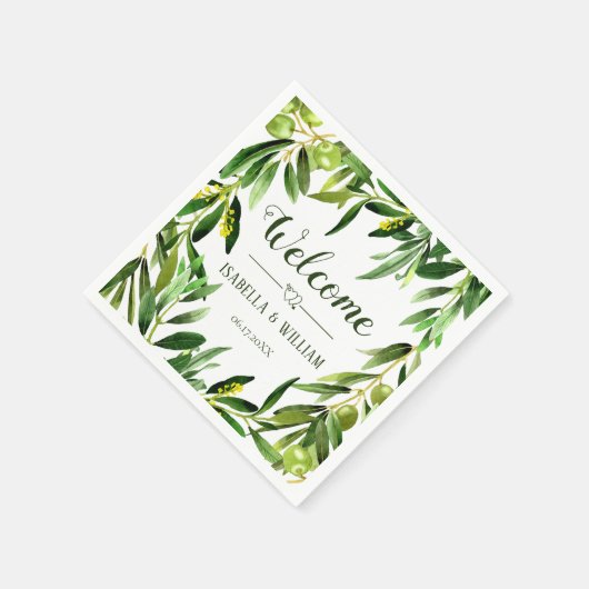 Elegant Olive Leaf Boho Garden Wedding Willkommen Serviette (Ecke)
