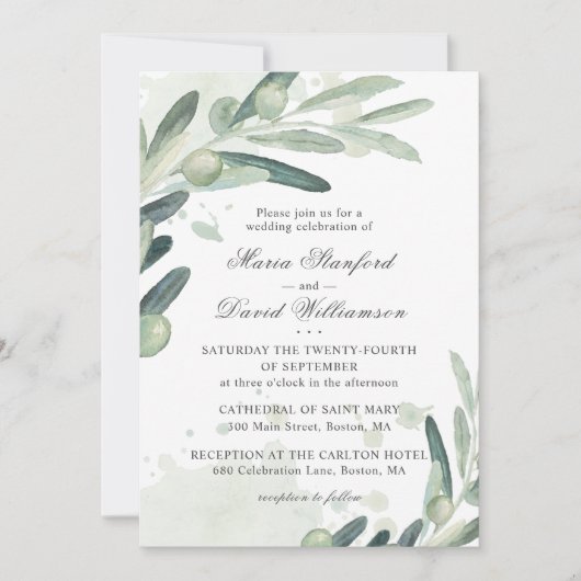 Elegant Olive Sprig Branch Grüne Hochzeit Einladung (Vorderseite)