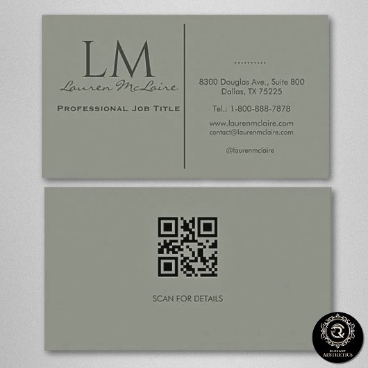 Elegant Olive Taupe QR Code Business Card Visitenkarte