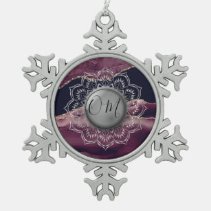 Elegant OM Mandala Marble Schneeflocken Zinn-Ornament