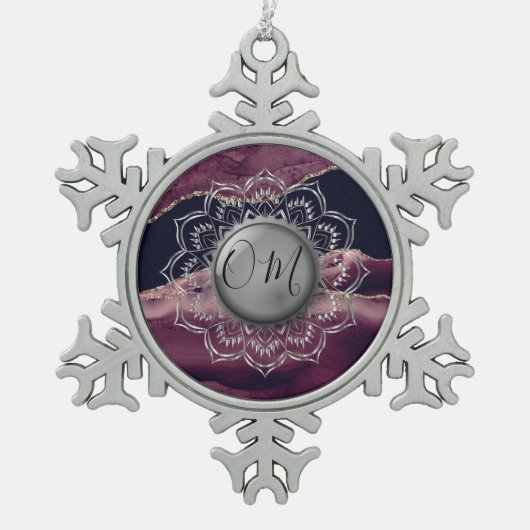 Elegant OM Mandala Marble Schneeflocken Zinn-Ornament (Vorderseite)