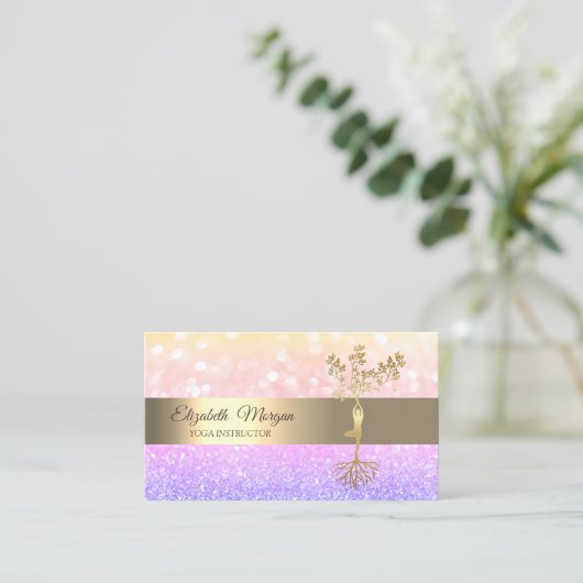 Elegant Ombre Bokeh Gold Tree Yoga Instructor Visitenkarte (Stehend Vorderseite)