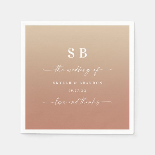 Elegant Ombre Clay & Gold Mit Monogramm Wedding Serviette (Vorderseite)