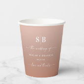 Elegant Ombre Clay & Pink Mit Monogramm Wedding Pappbecher (Vorderseite)