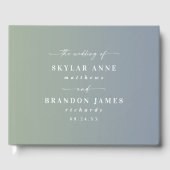 Elegant Ombre Dusty Blue & Leaf Green Wedding Gästebuch (Vorderseite)