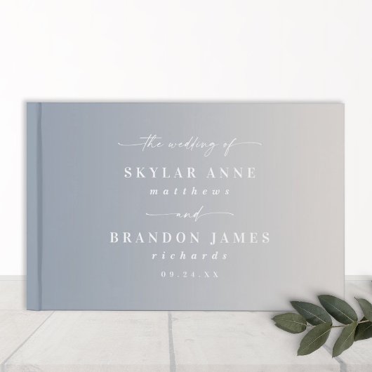 Elegant Ombre Dusty Blue & Off-White Wedding Gästebuch