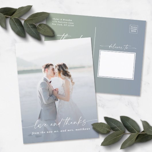 Elegant Ombre Dusty Blue Wedding Foto Overlay Postkarte