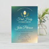 Elegant Ombre Erste Heilige Kommunion Einladung (Stehend Vorderseite)