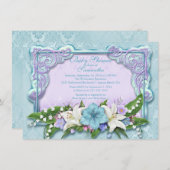 Elegant Ombre Floral Blue Baby Shower Einladung (Vorne/Hinten)