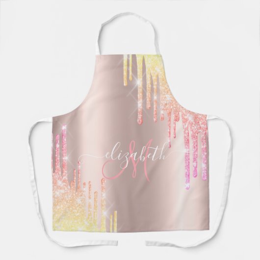 Elegant Ombre Glitzer Tropfen Drops Monogram Schürze (Vorderseite)