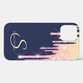 Elegant Ombre Glitzer Tropfen, Navy Blue Case-Mate iPhone Hülle (Rückseite (Horizontal))