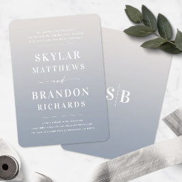 Elegant Ombre Ivory & Blue Semi feierliche Hochzei Einladung