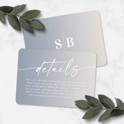 Elegant Ombre Ivory & Dusty Blue Wedding Details Begleitkarte