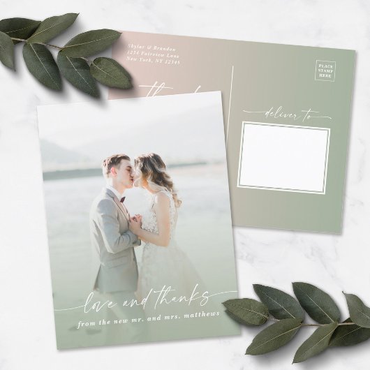 Elegant Ombre Light Green Wedding Foto Overlay Postkarte