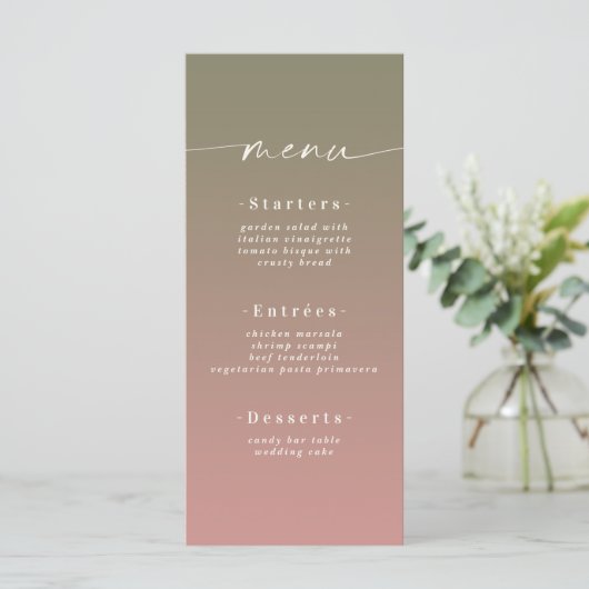 Elegant Ombre Lily Green & Dusty Rose Pink Wedding Menükarte (Stehend Vorderseite)