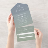 Elegant Ombre Monogram Dusty Blue & Green Wedding All In One Einladung (Abreißen)