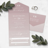 Elegant Ombre Monogram Dusty Mauve & Ivory Wedding All In One Einladung