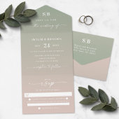 Elegant Ombre Monogram Green & Blush Pink Wedding All In One Einladung