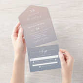 Elegant Ombre Monogram Pink & Dusty Blue Wedding All In One Einladung (Abreißen)